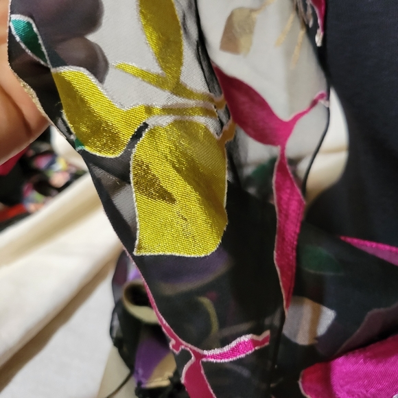 Dramatic Black Sheer Foral Embroidered Tassled  Burnout Scarf - Picture 3 of 4